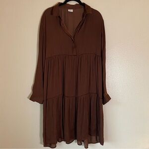 JDY Appa Midi Shirt Dress, Small/Medium, Espresso Brown, Fall, Oversized, Flowy